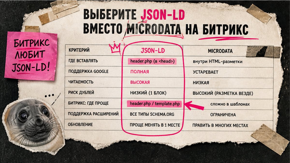 Сравнение JSON-LD и Microdata для сайта на 1С-Битрикс
