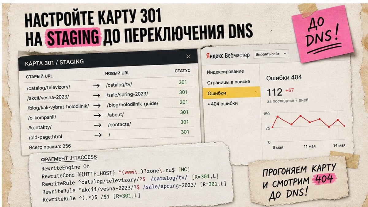 Скриншот карты 301-редиректов на staging до переключения DNS