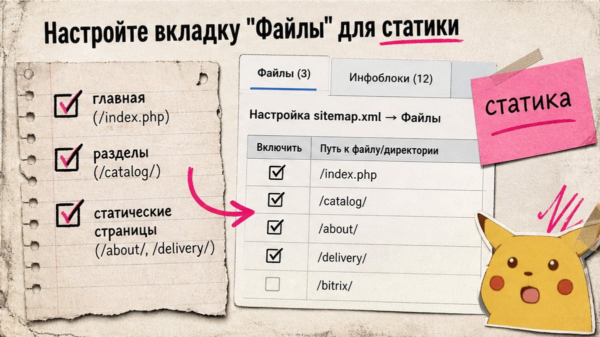 Чеклист настройки вкладки Файлы для статики в sitemap
