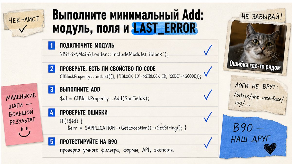 Чеклист минимального Add с обработкой LAST_ERROR