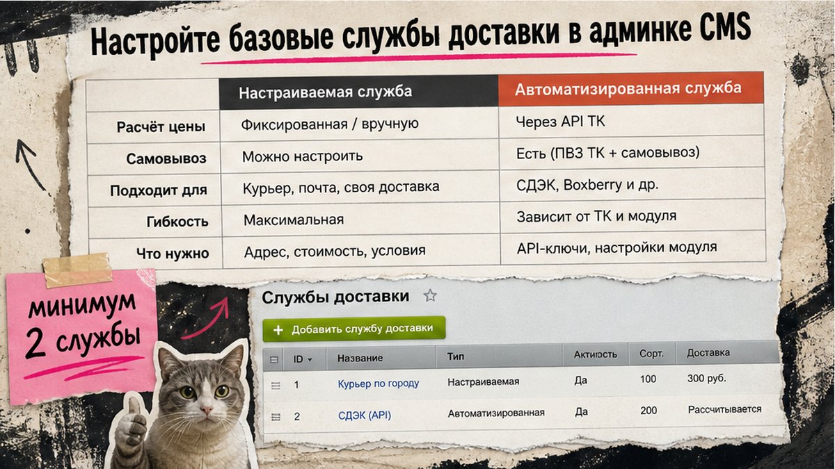 Сравнение настраиваемых и автоматизированных служб доставки в админке 1С-Битрикс