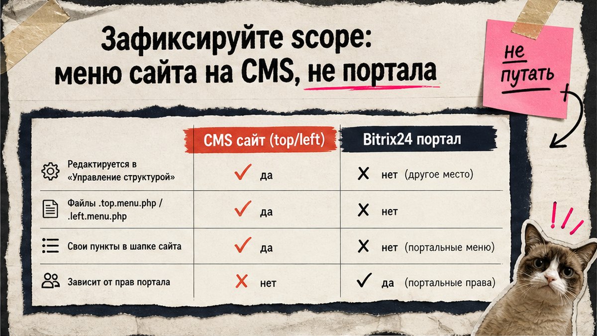 Сравнение CMS-меню сайта и меню портала Bitrix24 на коллаж-карточке