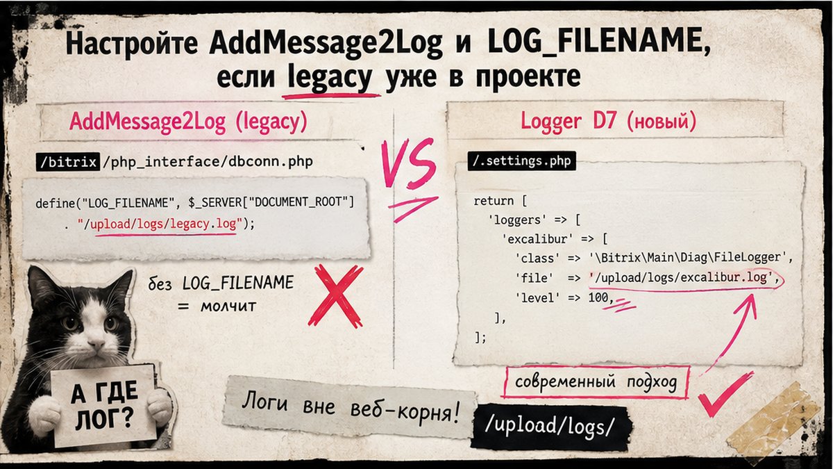 Сравнение AddMessage2Log и LOG_FILENAME с Logger D7 в Битрикс