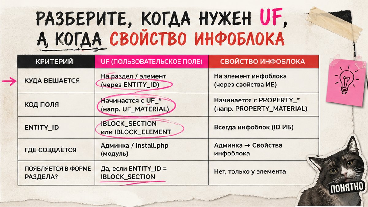 Таблица сравнения UF и свойства инфоблока на Битрикс