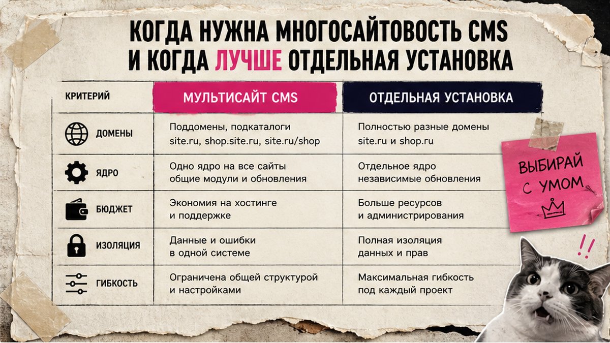 Сравнение: многосайтовость CMS против отдельной установки 1С-Битрикс
