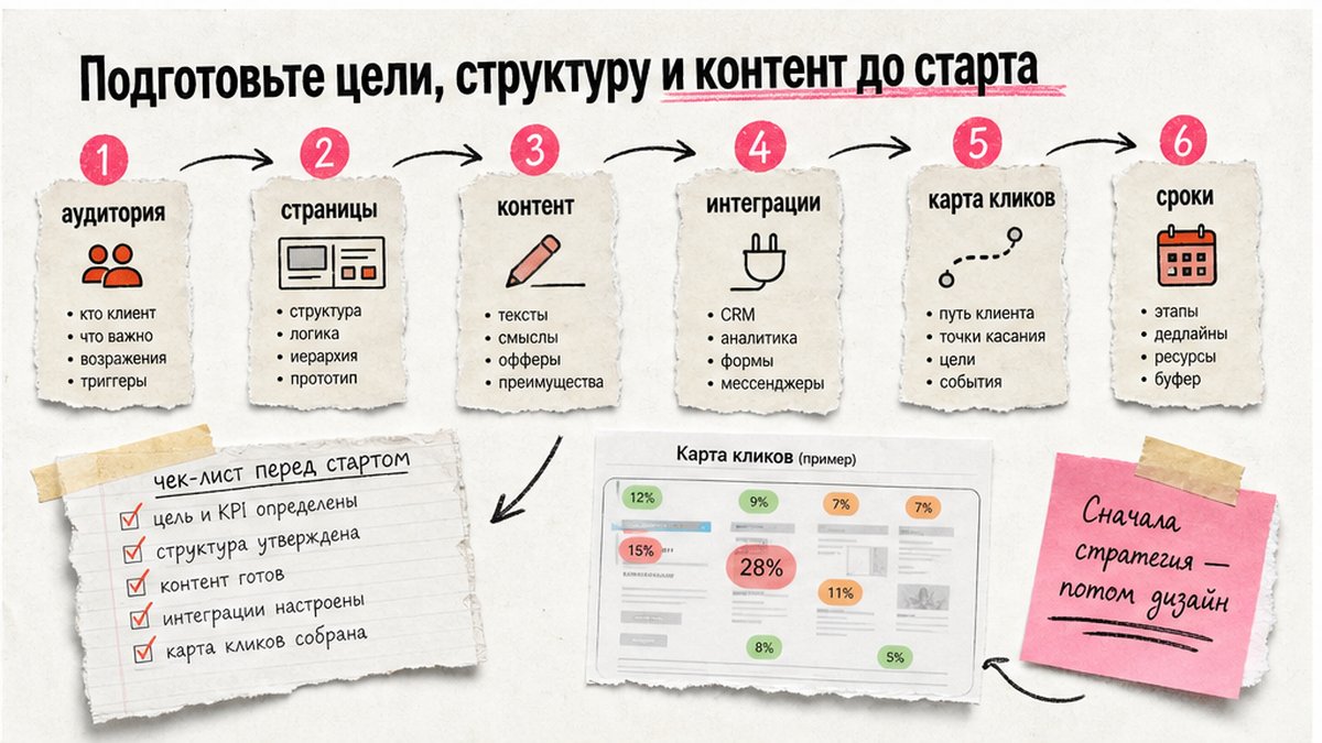 Схема мини-брифа: 6 шагов подготовки структуры и контента сайта