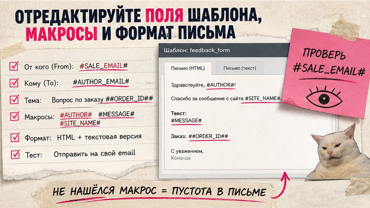 Чеклист полей почтового шаблона и макросов в Битрикс