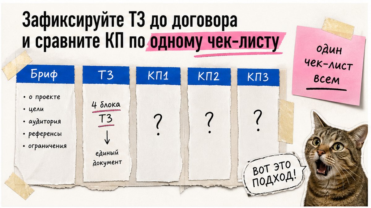 Сравнение брифа, ТЗ и КП: один чек-лист всем подрядчикам до договора
