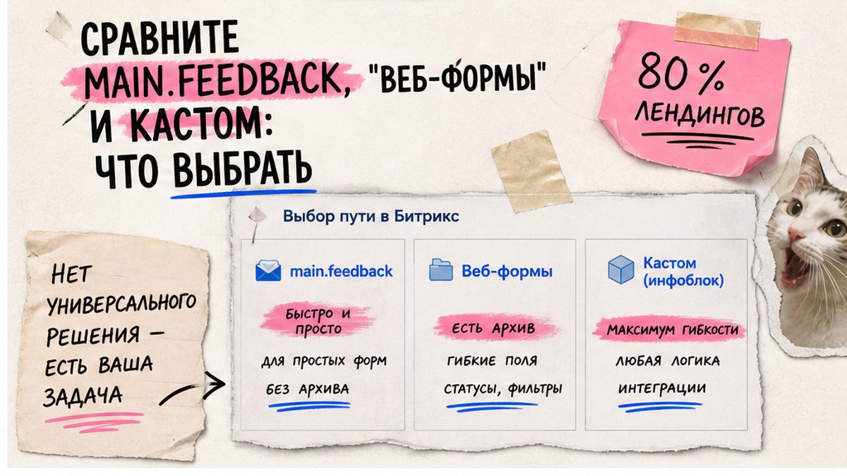 Сравнение main.feedback, модуля Веб-формы и инфоблока на Битрикс