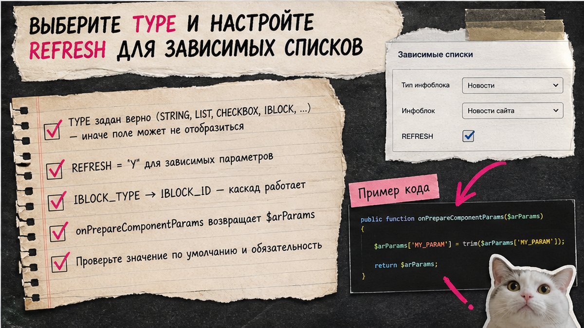 Чеклист: TYPE, REFRESH и проверка $arParams