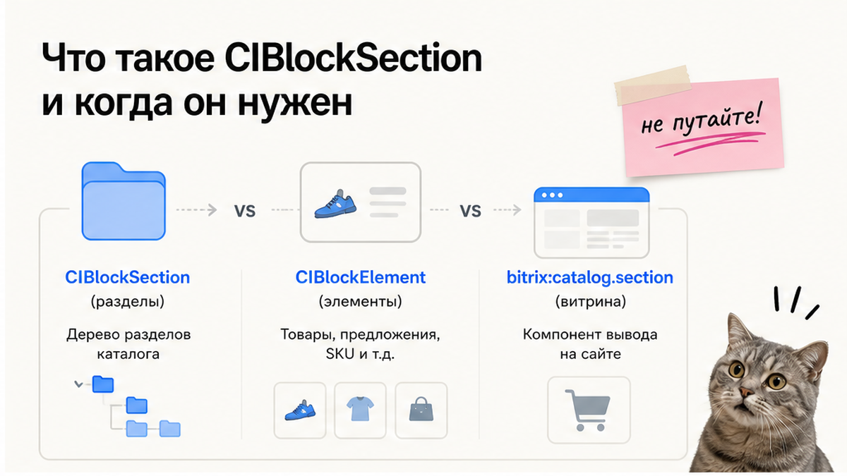 Сравнение CIBlockSection, CIBlockElement и catalog.section: когда какой класс использовать в Битрикс
