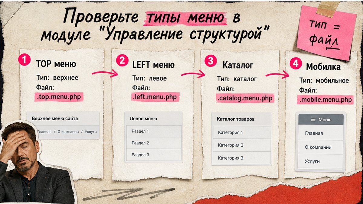 Схема проверки типов меню top/left в модуле Управление структурой