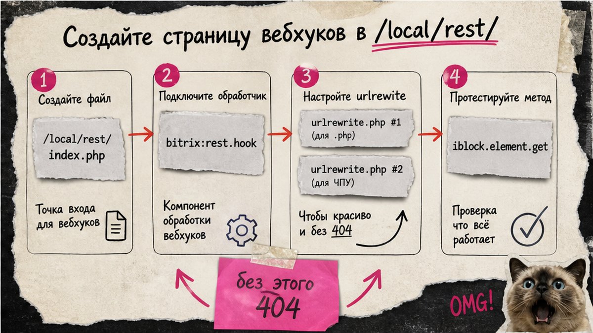 Схема настройки страницы вебхуков /local/rest/ и urlrewrite