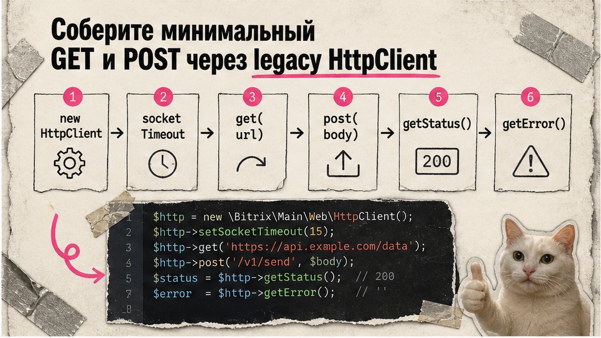Схема шагов: минимальный GET и POST через HttpClient D7 на Битрикс