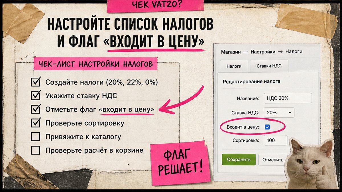 Чеклист: список налогов и флаг «входит в цену» в Битрикс