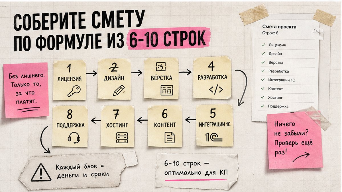 Схема сборки сметы сайта на Битрикс из 6-10 строк
