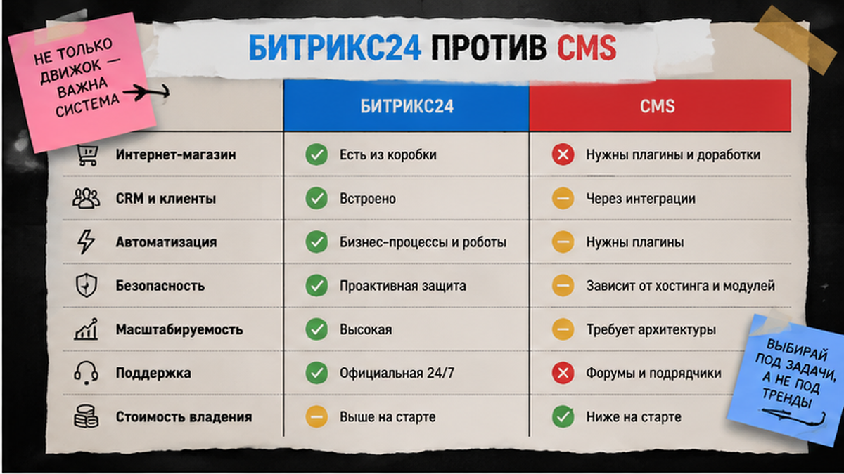 Сравнительная таблица Битрикс24 vs CMS для интернет-магазина