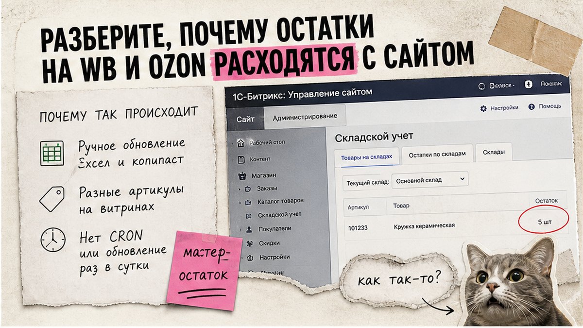 Таблица расхождений остатков: сайт, Wildberries и Ozon
