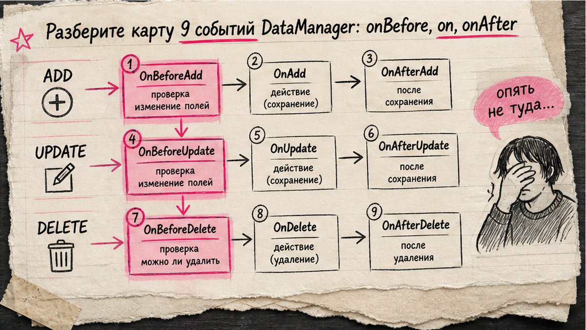 Карта 9 событий DataManager: onBefore, on, onAfter