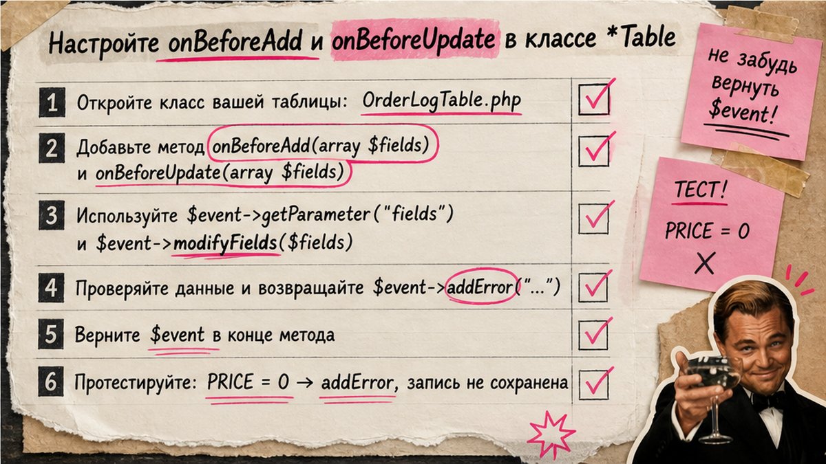 Чеклист настройки onBeforeAdd и onBeforeUpdate в классе *Table