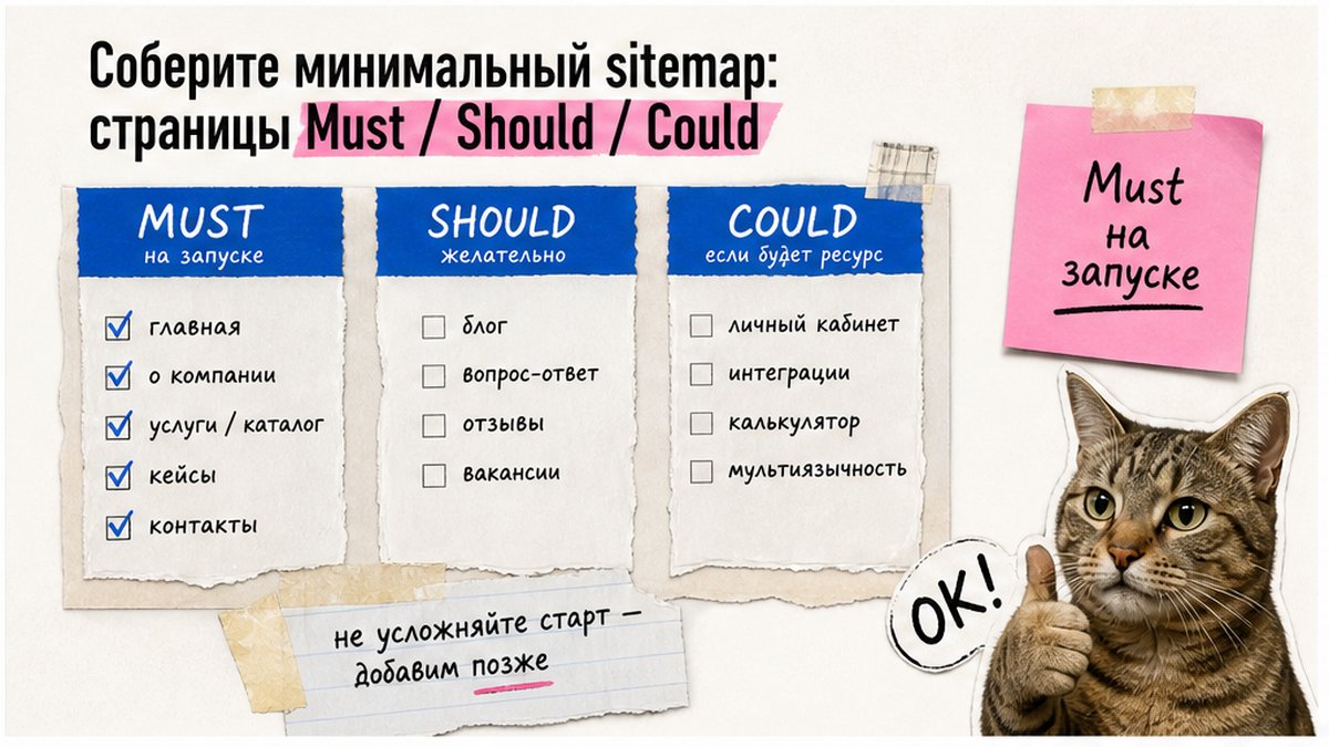 Чек-лист sitemap ТЗ: страницы Must, Should и Could