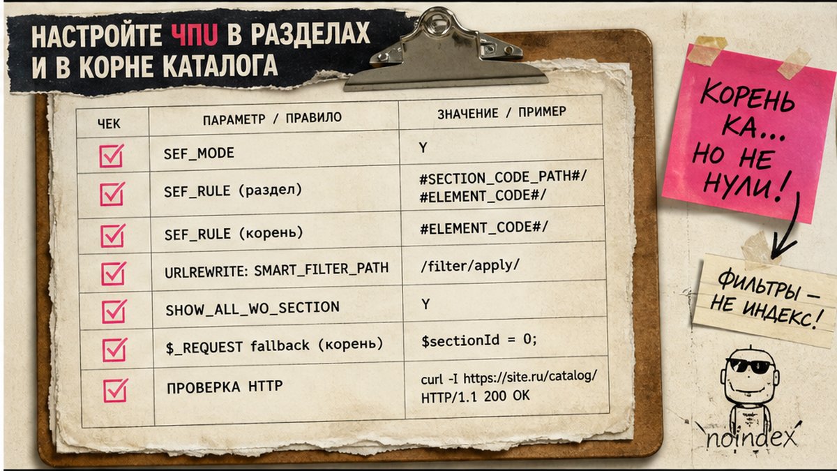 Чеклист настройки ЧПU умного фильтра в разделе и корне каталога