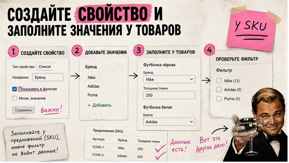 Чеклист: создать свойство каталога и заполнить значения у товаров