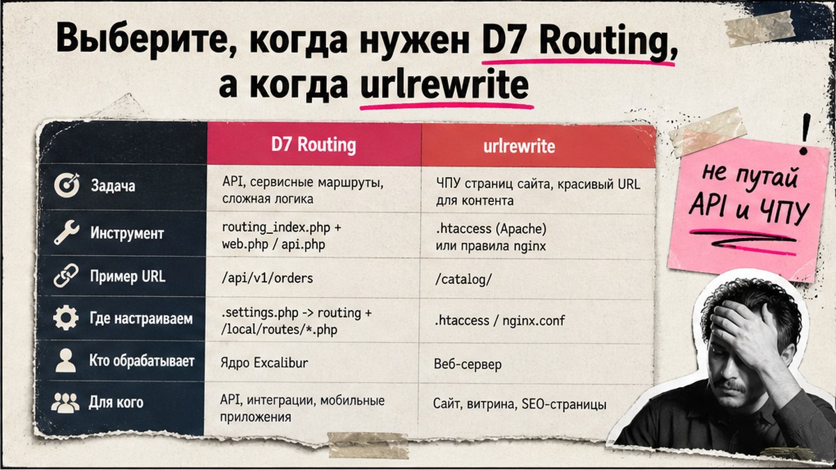 Таблица сравнения D7 Routing и urlrewrite в Битрикс