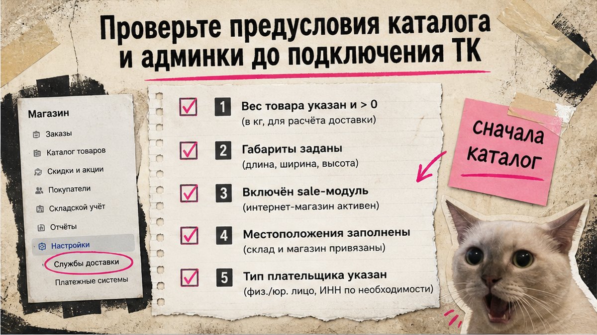 Чеклист предусловий каталога и админки перед подключением служб доставки на Битрикс