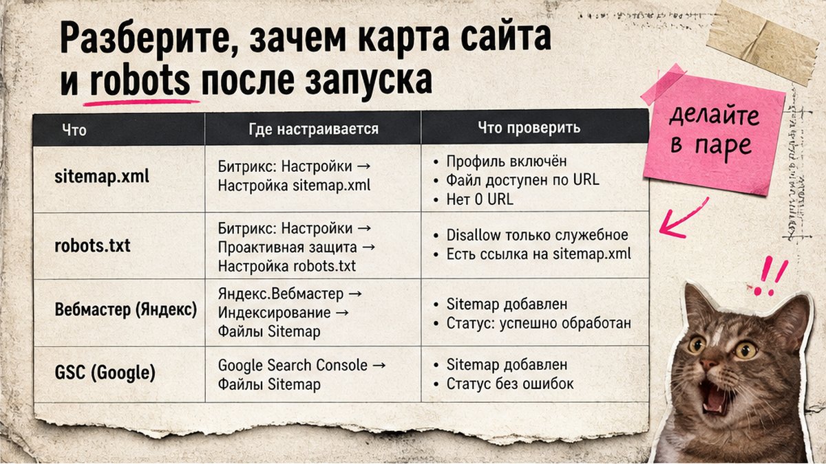 Таблица сравнения sitemap, robots.txt и проверки в Вебмастере