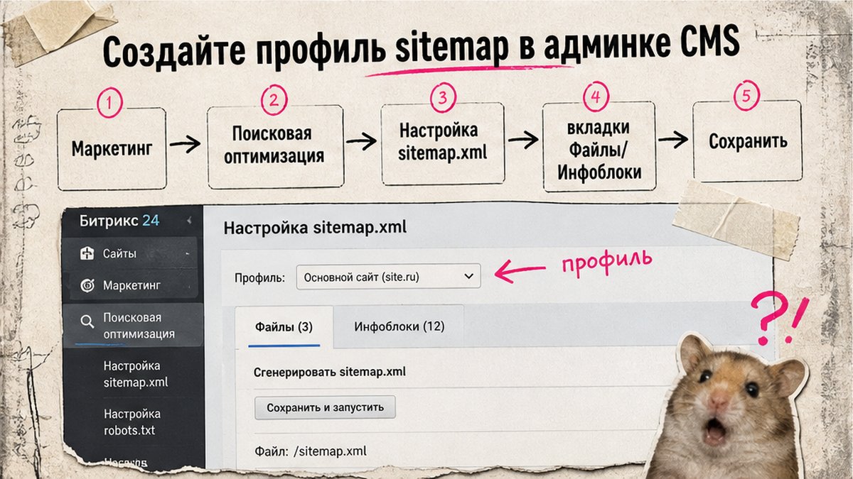 Workflow создания профиля sitemap в админке 1С-Битрикс