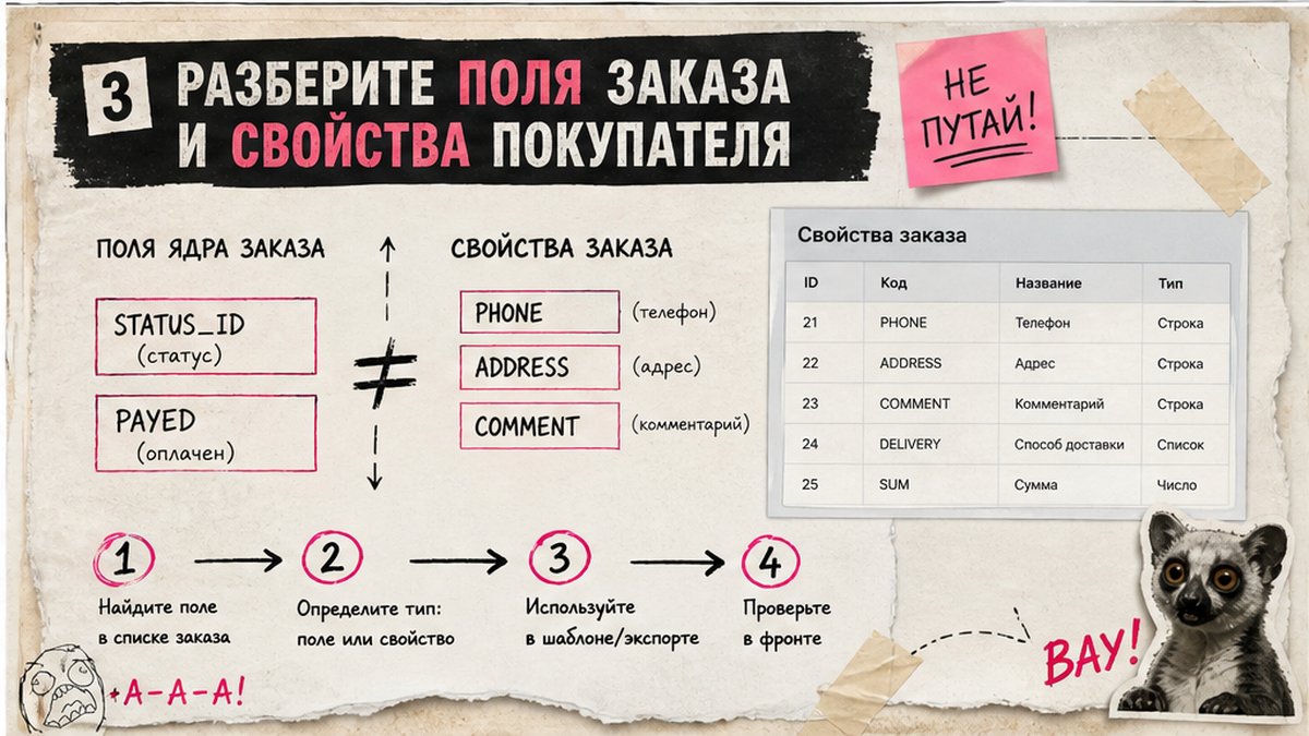 Схема: поля заказа vs свойства покупателя в 1С-Битрикс
