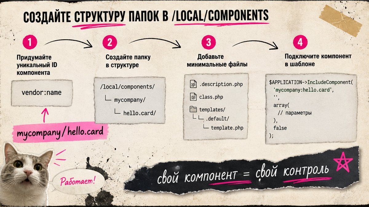Схема шагов создания структуры папок компонента в /local/components