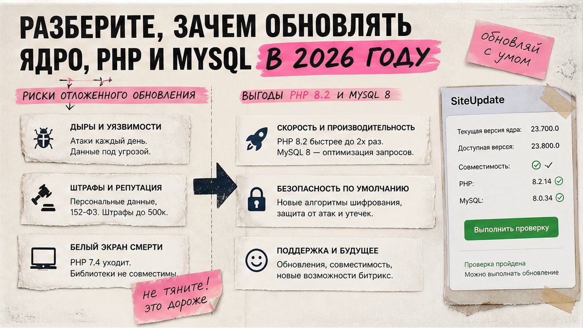 Сравнение рисков отложенного обновления Битрикс и выгод PHP 8.2