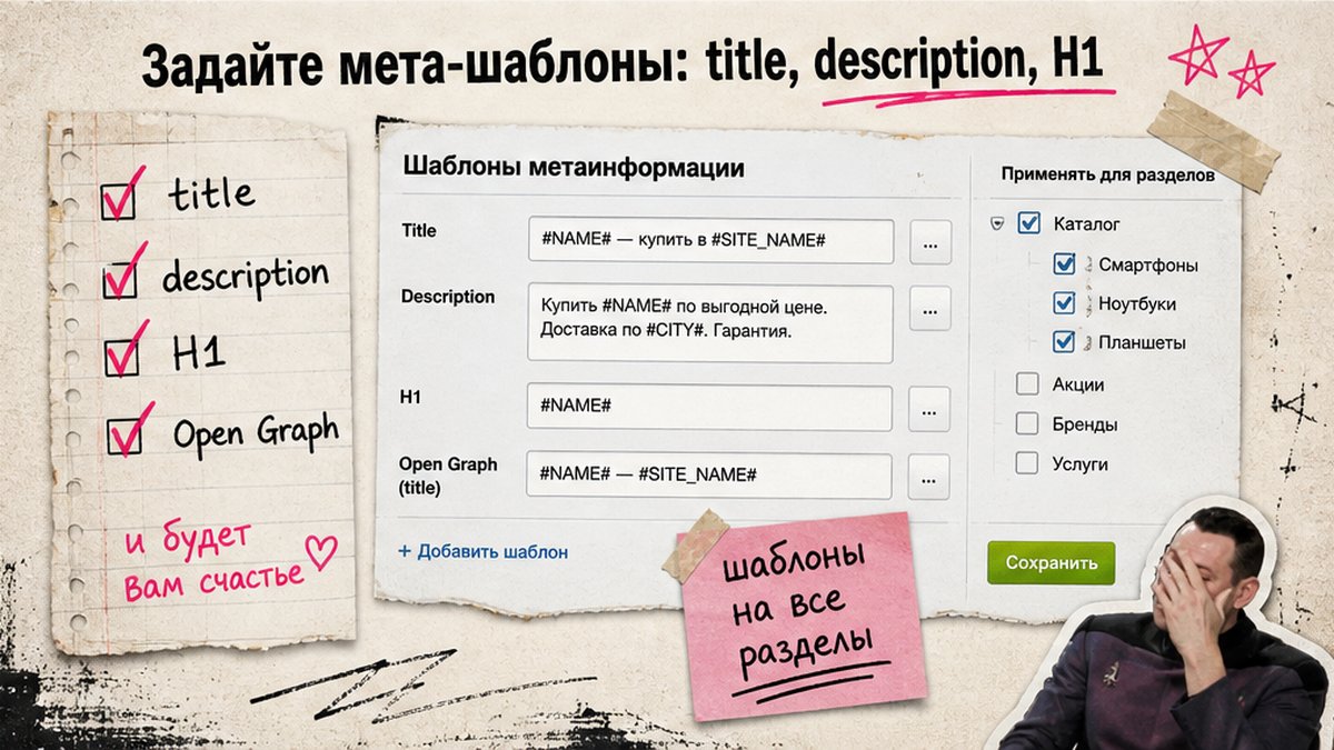 Чеклист мета-шаблонов title, description и H1 для Битрикс