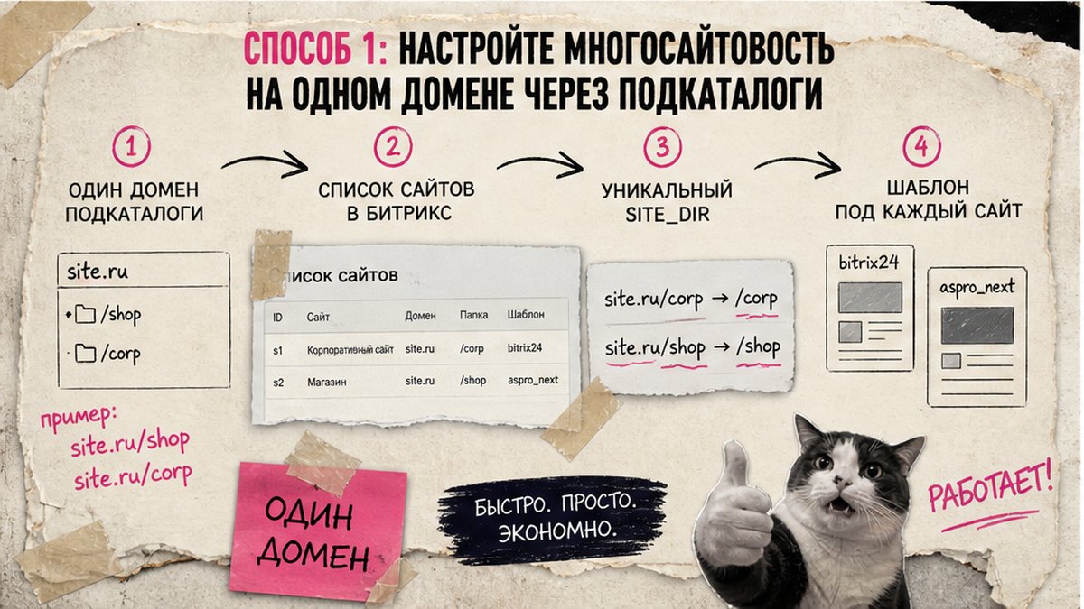 Workflow: многосайтовость Битрикс на одном домене через подкаталоги