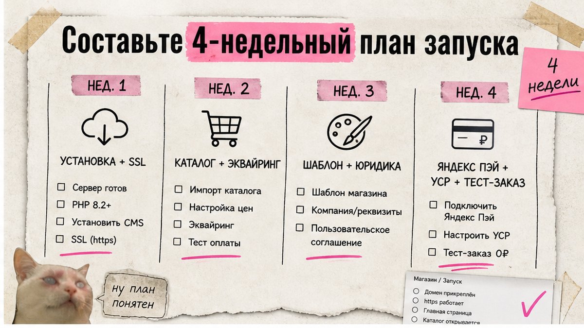 Календарь 4-недельного плана запуска интернет-магазина на 1С-Битрикс CMS