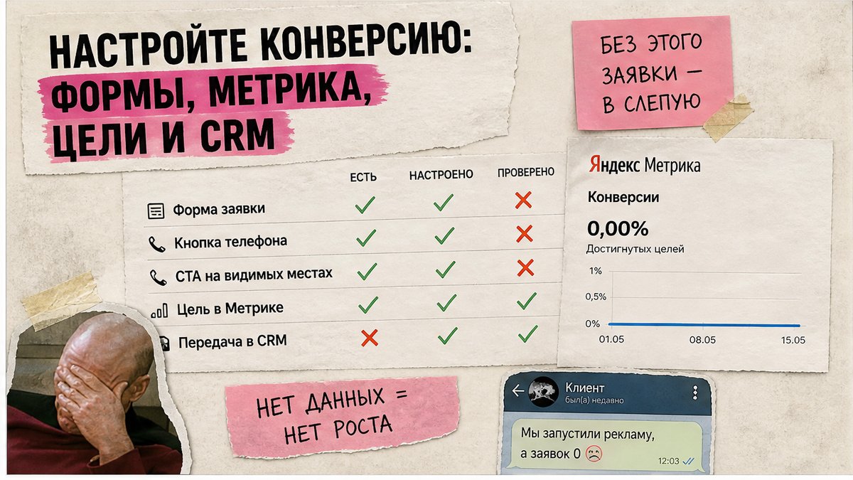 Таблица проверки конверсии: формы, телефоны, цели в Метрике и CRM