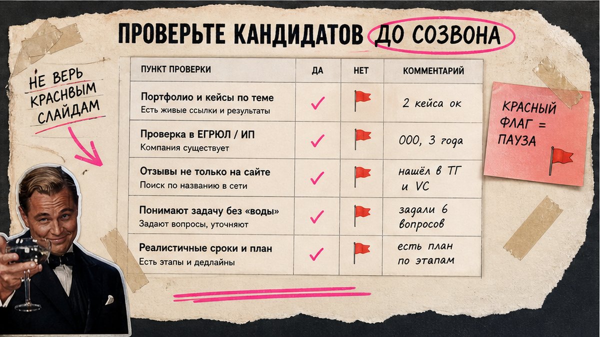 Чеклист проверки веб-студии до созвона: портфолио, ЕГРЮЛ, отзывы
