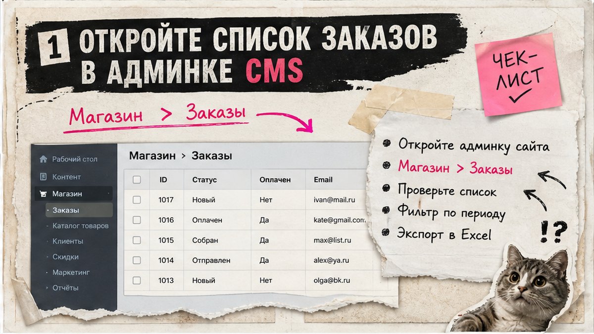 Чеклист: путь Магазин > Заказы в админке 1С-Битрикс CMS