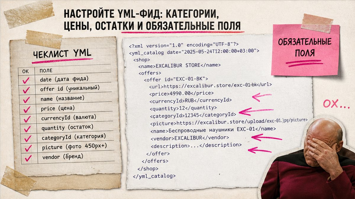 Чеклист настройки YML-фида: категории, цены, остатки и обязательные поля
