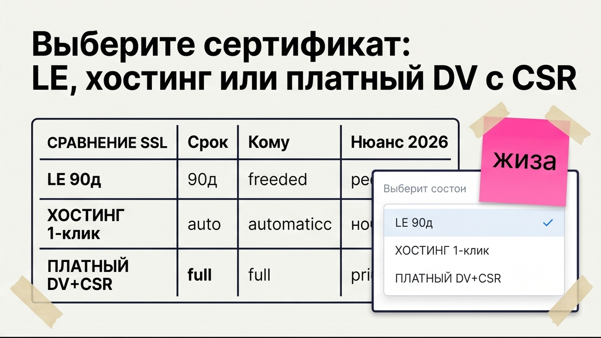 Сравнение Let's Encrypt, SSL хостинга и платного DV с CSR для Битрикс
