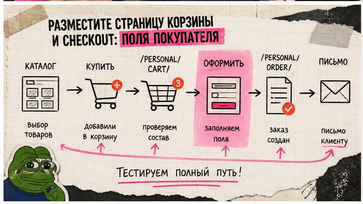 Workflow оформления заказа: от каталога через корзину к checkout и письму