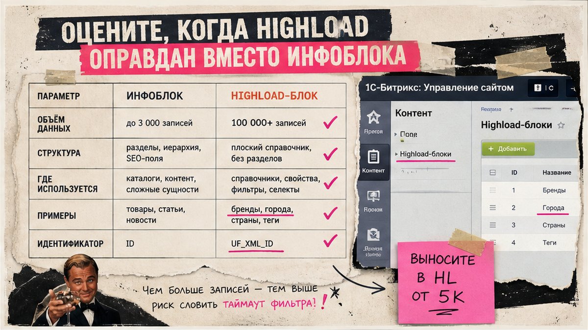Сравнение инфоблока и Highload-блока: объём, структура, кейсы