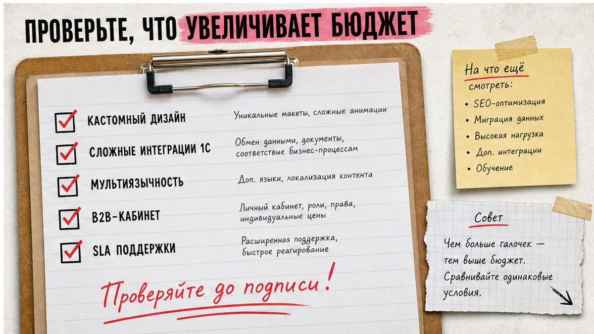 Чеклист факторов, которые увеличивают бюджет сайта на Битрикс