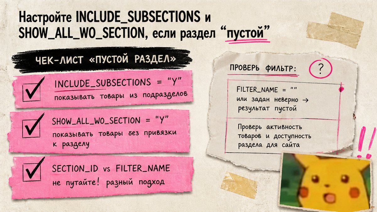 Чеклист INCLUDE_SUBSECTIONS и SHOW_ALL_WO_SECTION при пустом разделе catalog.section