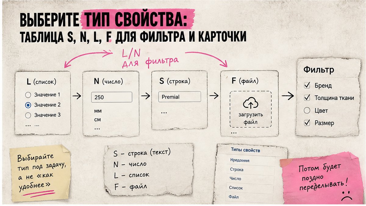 Схема выбора типа свойства инфоблока: список, число, строка, файл