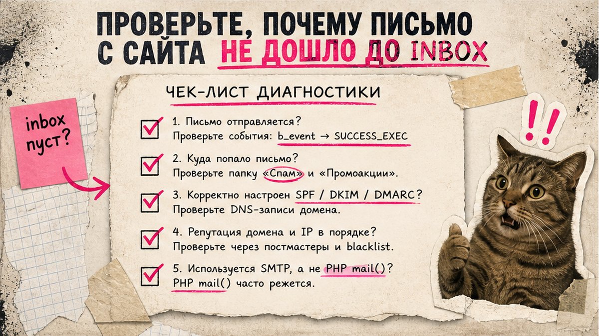 Чеклист диагностики: почему письмо с Битрикс не дошло до inbox
