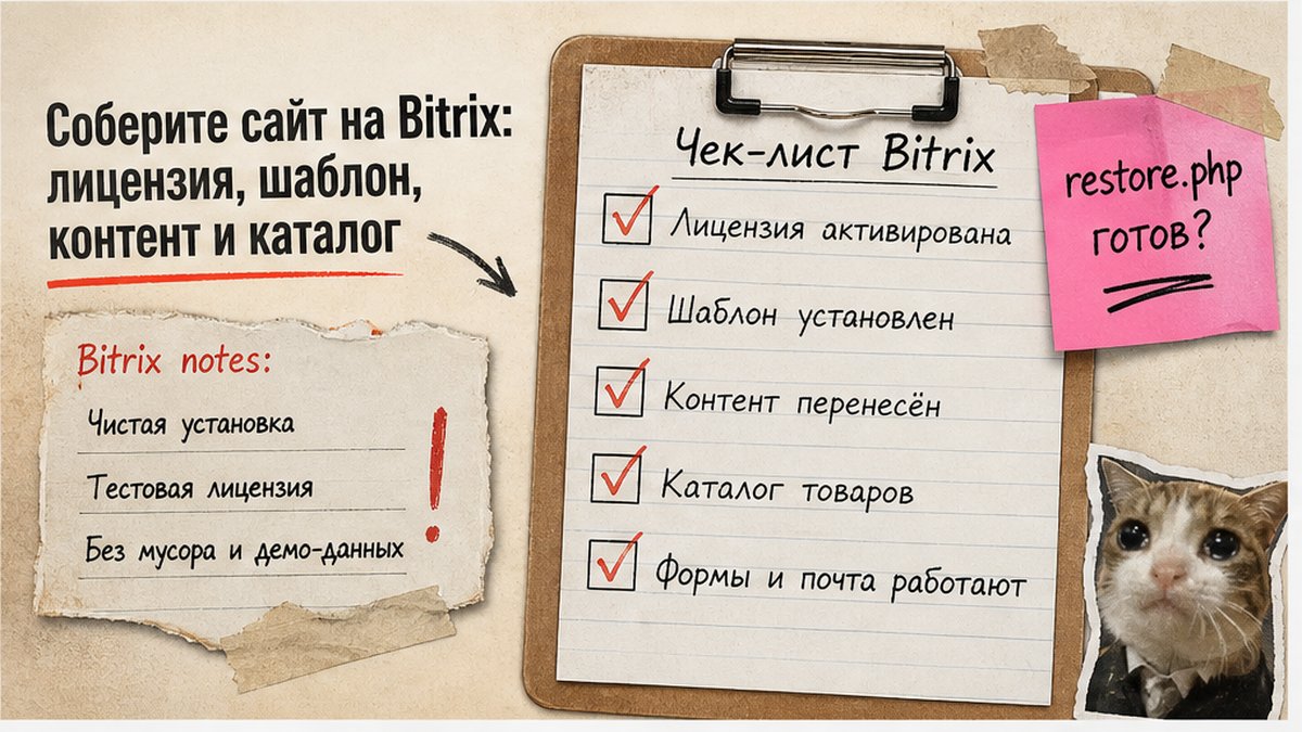 Чеклист сборки сайта на Bitrix: лицензия, шаблон, контент