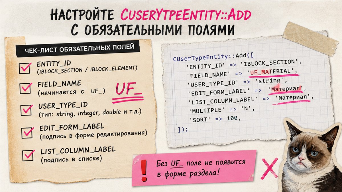 Чеклист обязательных полей CUserTypeEntity::Add для UF на Битрикс